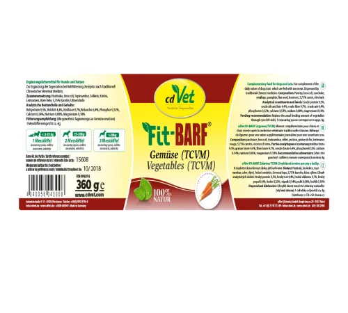 Ergänzungsfuttermittel für Hunde & Katzen - cdVet Fit-BARF Gemüse (TCVM) 360 g
