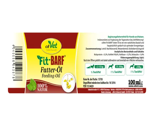 Кормовая добавка для собак и кошек - cdVet Fit-BARF Futteröl 250 ml
