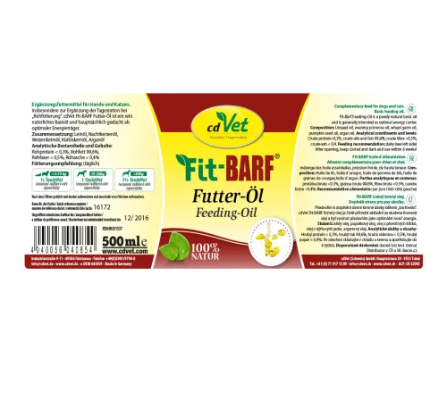 Кормова добавка для собак та котів - cdVet Fit-BARF Futteröl 500 ml