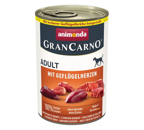 Вологий корм для собак – Animonda GranCarno Adult mit Geflügelherzen 400 g
