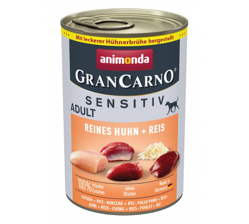 Nassfutter für Hunde – Animonda GranCarno Adult Sensitiv Reines Huhn + Reis 400 g