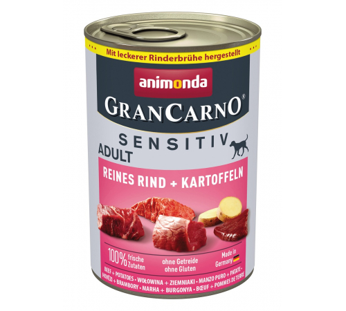 Nassfutter für Hunde – Animonda GranCarno Adult Sensitiv Reines Rind + Kartoffeln 400 g