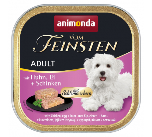 Nassfutter für Hunde – Animonda vom Feinsten Adult Schlemmerkern mit Huhn, Ei + Schinken 150 g