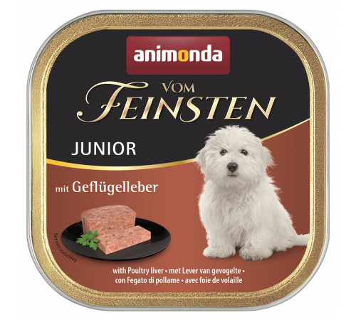 Вологий корм для собак – Animonda vom Feinsten Junior mit Geflügelleber 150 g