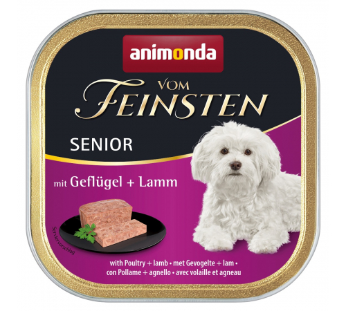 Вологий корм для собак – Animonda vom Feinsten Senior mit Geflügel + Lamm 150 g