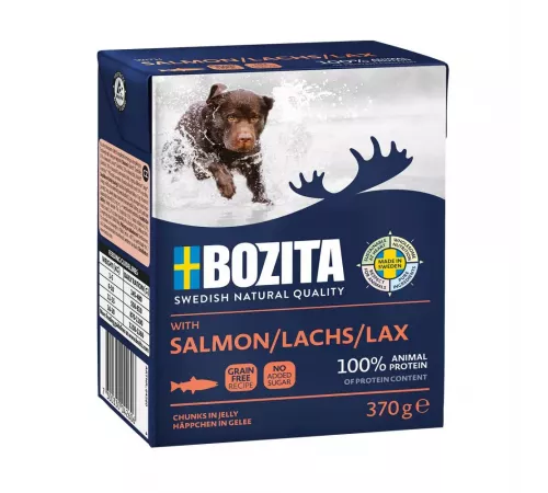 Nassfutter für Hunde – Bozita Happen in Gelee mit Lachs 370 g