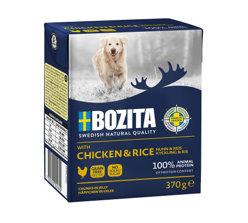Влажный корм для собак – Bozita Happen in Gelee mit Hühnchen & Reis 370 g