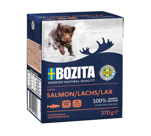 Nassfutter für Hunde – Bozita Happen in Gelee mit Lachs 370 g