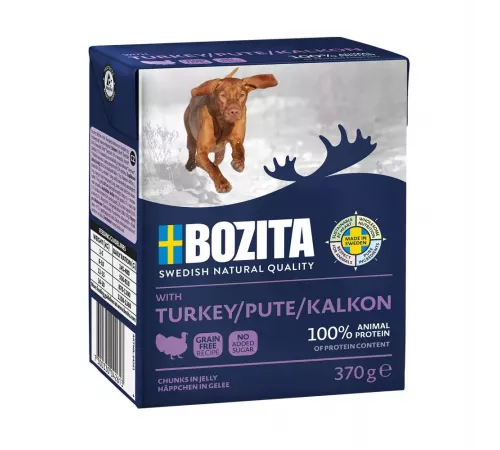 Nassfutter für Hunde – Bozita Happen in Gelee mit Pute 370 g