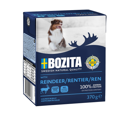 Вологий корм для собак – Bozita Happen in Gelee mit Rentier 370 g