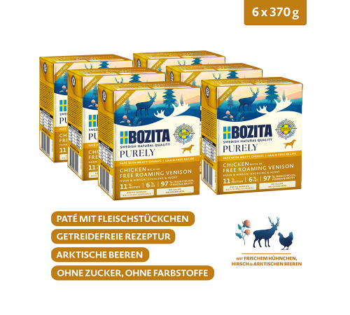 Nassfutter für Hunde – Bozita Purely Paté mit Huhn & Hirsch 370 g
