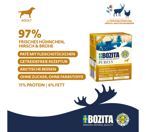 Nassfutter für Hunde – Bozita Purely Paté mit Huhn & Hirsch 370 g