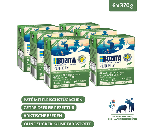 Nassfutter für Hunde – Bozita Purely Paté mit Rind & Elch 370 g