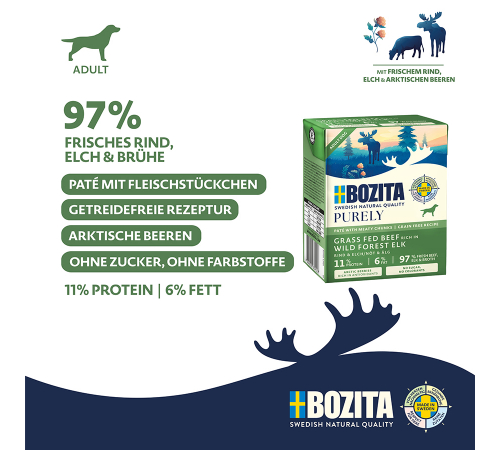 Nassfutter für Hunde – Bozita Purely Paté mit Rind & Elch 370 g