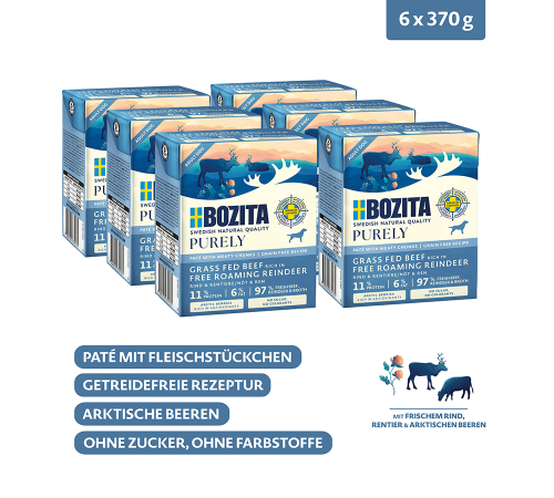 Вологий корм для собак – Bozita Purely Paté mit Rind & Rentier 370 g