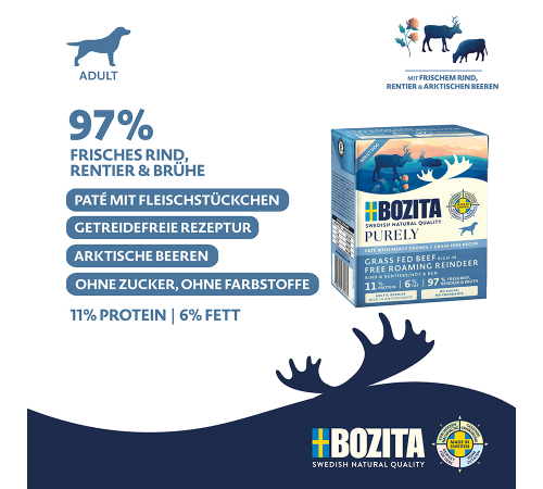 Вологий корм для собак – Bozita Purely Paté mit Rind & Rentier 370 g