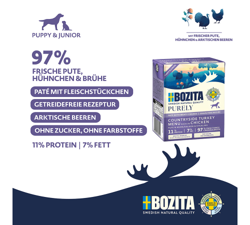 Вологий корм для собак – Bozita Purely Puppy & Junior Paté mit Pute & Huhn 370 g
