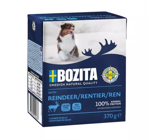 Nassfutter für Hunde – Bozita Happen in Gelee mit Rentier 370 g