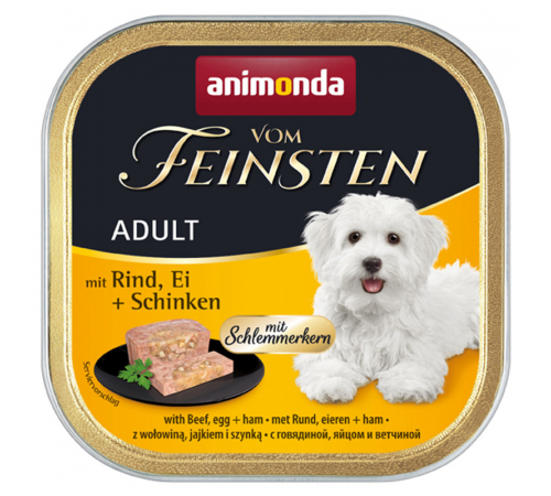 Nassfutter für Hunde – Animonda vom Feinsten Adult Schlemmerkern mit Rind, Ei + Schinken 150 g