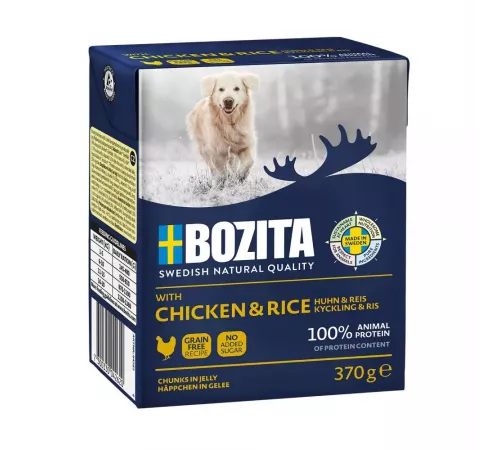 Nassfutter für Hunde – Bozita Happen in Gelee mit Hühnchen & Reis 370 g