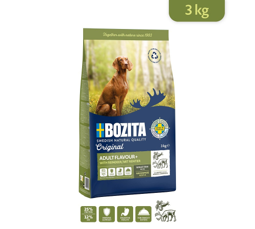 Сухой корм для собак – Bozita Original Adult Flavour Plus mit Rentier 3 kg