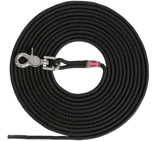 Trixie Schleppleine, rund aus Segeltau mit Trigger Snap Hook - schwarz - 15 m