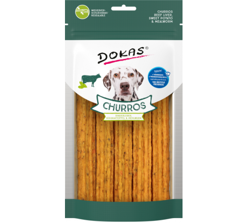 Dokas Dog Snack Churros mit Rinderleber, Süsskartoffel & Mehlwurm 150 g