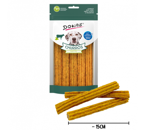 Dokas Dog Snack Churros mit Rinderleber, Süsskartoffel & Mehlwurm 150 g
