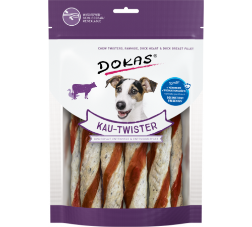 Dokas Dog Snack Kau Twister Rinderhaut, Entenherz & Entenbrust 200 g