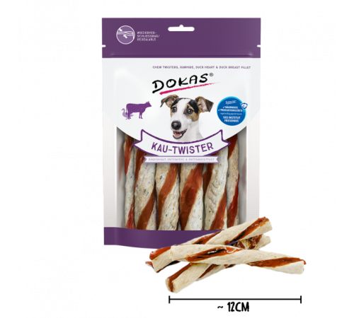 Dokas Dog Snack Kau Twister Rinderhaut, Entenherz & Entenbrust 200 g