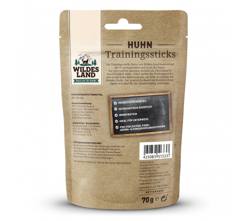 Hundesnack - Wildes Land Trainingssticks Huhn 70 g