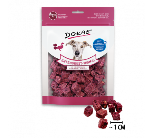 Dokas Dog Snack Entenbrust-Würfel mit Kichererbsen, Rote Beete & Kokosöl 150 g