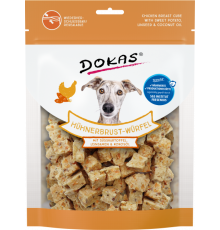 Dokas Dog Snack Hühnerbrust-Würfel mit Süßkartoffel, Leinsamen & Kokosöl 150 g