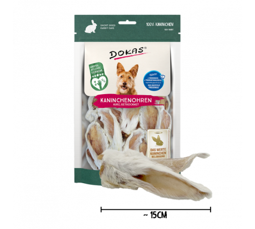 Dokas Dog Snack Kaninchenohren mit Fell getrocknet 100 g