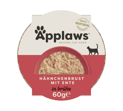 Nassfutter für Katzen – Applaws Hühnerbrust mit Ente in Brühe 60 g
