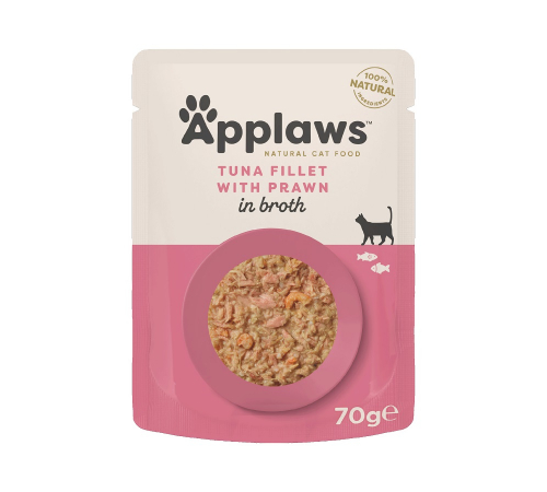 Вологий корм для котів – Applaws Thunfischfilet mit Garnelen in Brühe 70 g