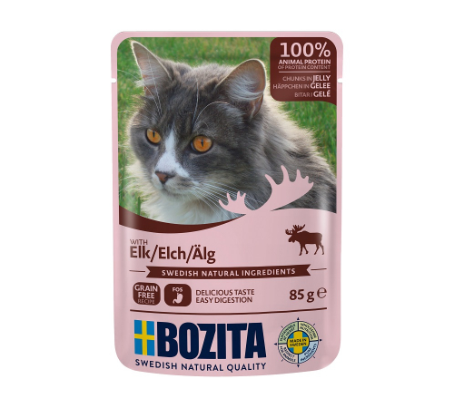 Nassfutter für Katzen – Bozita Häppchen in Gelee mit Elch 85 g