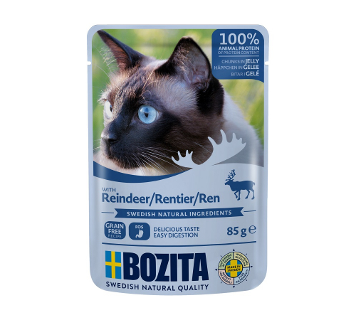 Вологий корм для котів – Bozita Häppchen in Gelee mit Rentier 85 g