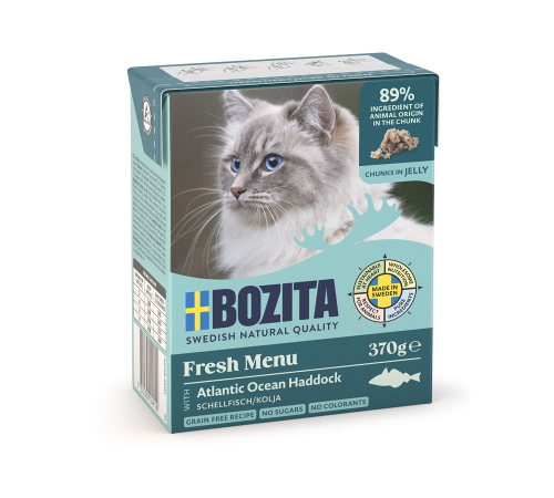 Вологий корм для котів – Bozita Häppchen in Gelee mit Schellfisch 370 g