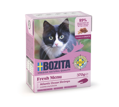 Nassfutter für Katzen – Bozita Häppchen in Soße mit Garnelen 370 g