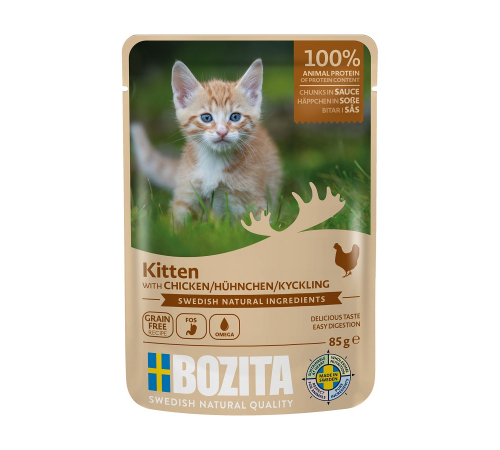 Влажный корм для кошек – Bozita Häppchen in Soße mit Hühnchen für Kitten 85 g