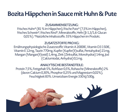 Nassfutter für Katzen – Bozita Häppchen in Soße mit Hühnchen & Pute 370 g