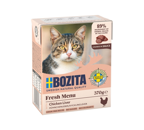 Nassfutter für Katzen – Bozita Häppchen in Soße mit Hühnchenleber 370 g