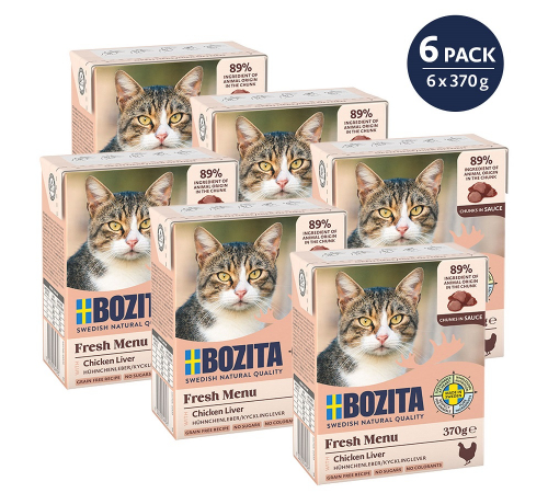 Nassfutter für Katzen – Bozita Häppchen in Soße mit Hühnchenleber 370 g