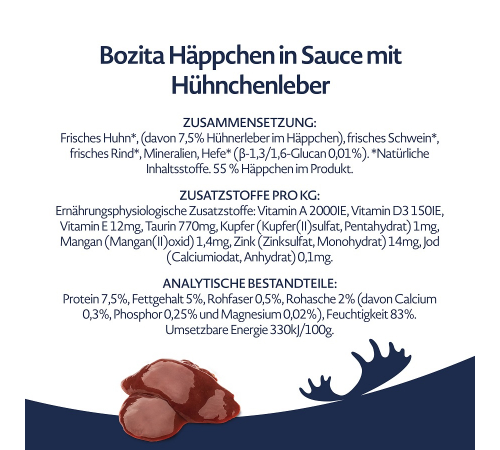 Nassfutter für Katzen – Bozita Häppchen in Soße mit Hühnchenleber 370 g