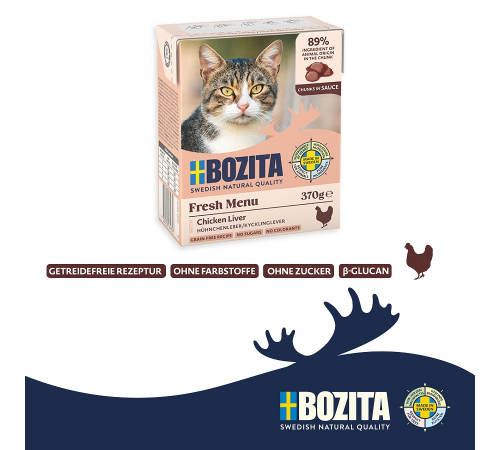 Nassfutter für Katzen – Bozita Häppchen in Soße mit Hühnchenleber 370 g
