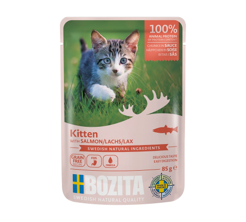 Вологий корм для котів – Bozita Häppchen in Soße mit Lachs für Kitten 85 g