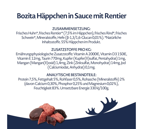 Nassfutter für Katzen – Bozita Häppchen in Soße mit Rentier 370 g