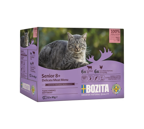 Влажный корм для кошек – Bozita Senior 8+ Häppchen in Soße mit Fleisch Multibox 12x85 g