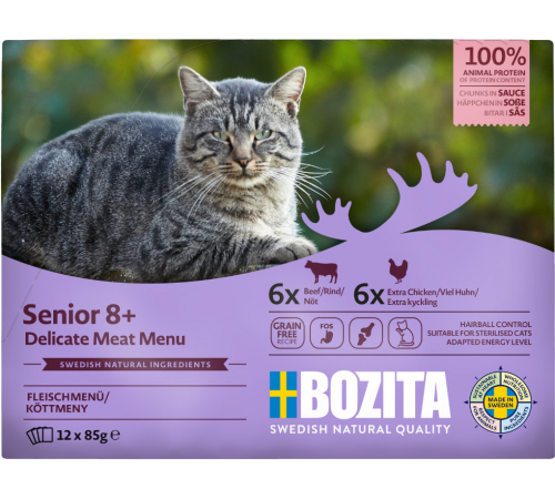 Влажный корм для кошек – Bozita Senior 8+ Häppchen in Soße mit Fleisch Multibox 12x85 g